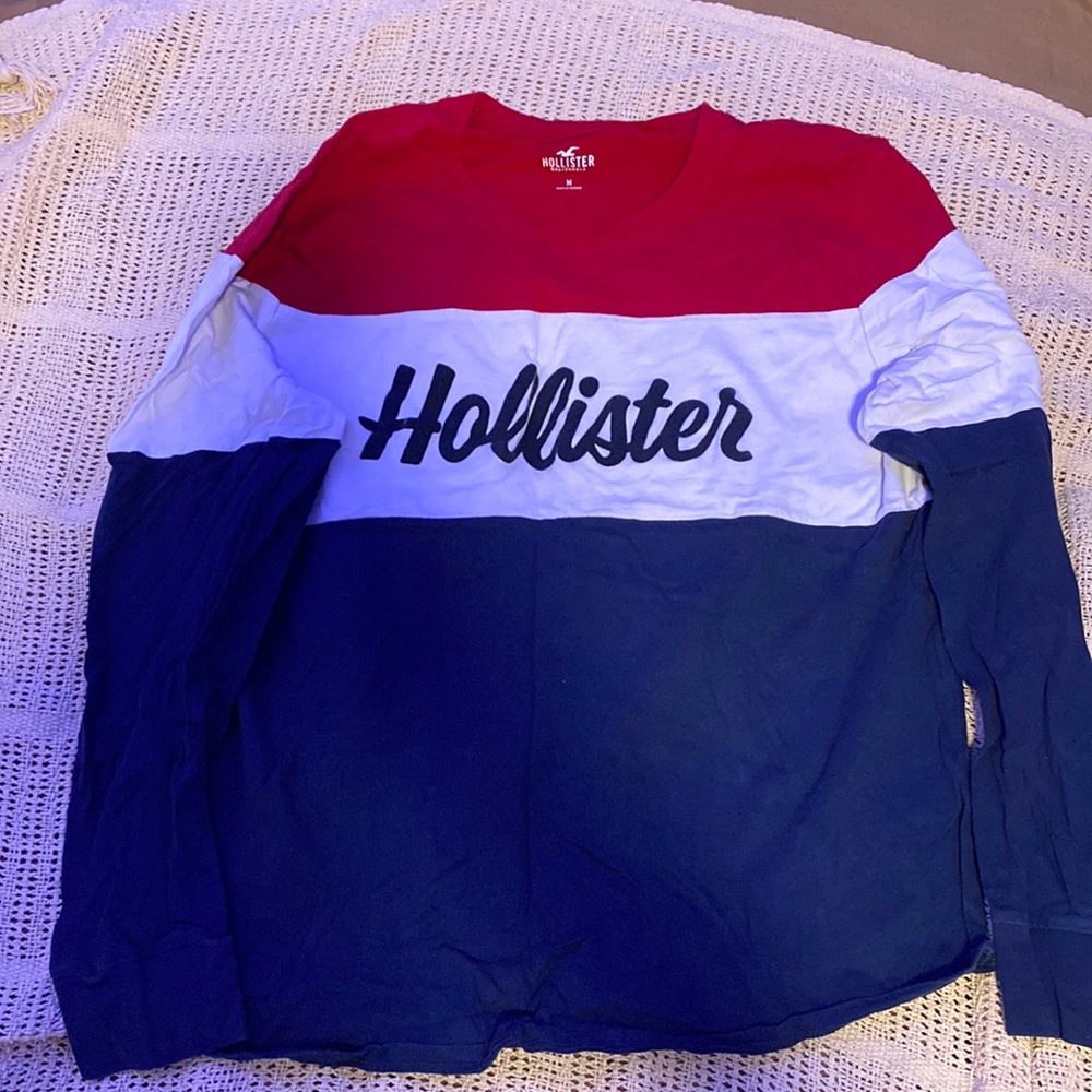 red, white, blue, hollister, long sleeve